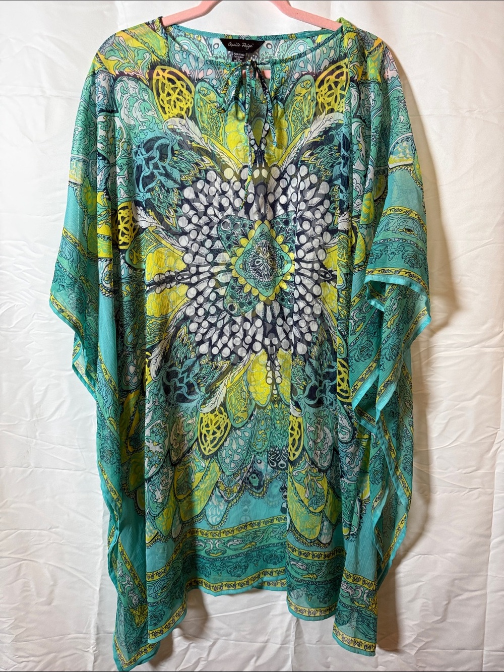 Green & Yellow Printed Boho Tunic Caftan bathing suit cover-up